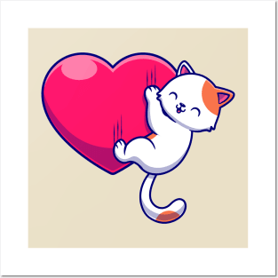 Cute Cat Hug Love Cartoon Posters and Art